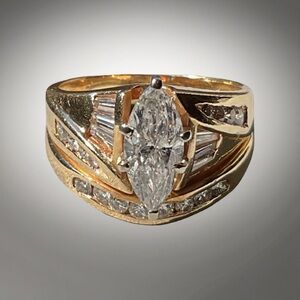 VTG 14K GOLD NATURAL DIAMOND WEDDING RING & DIAMOND WEDDING BAND SET 8.5g Sz7